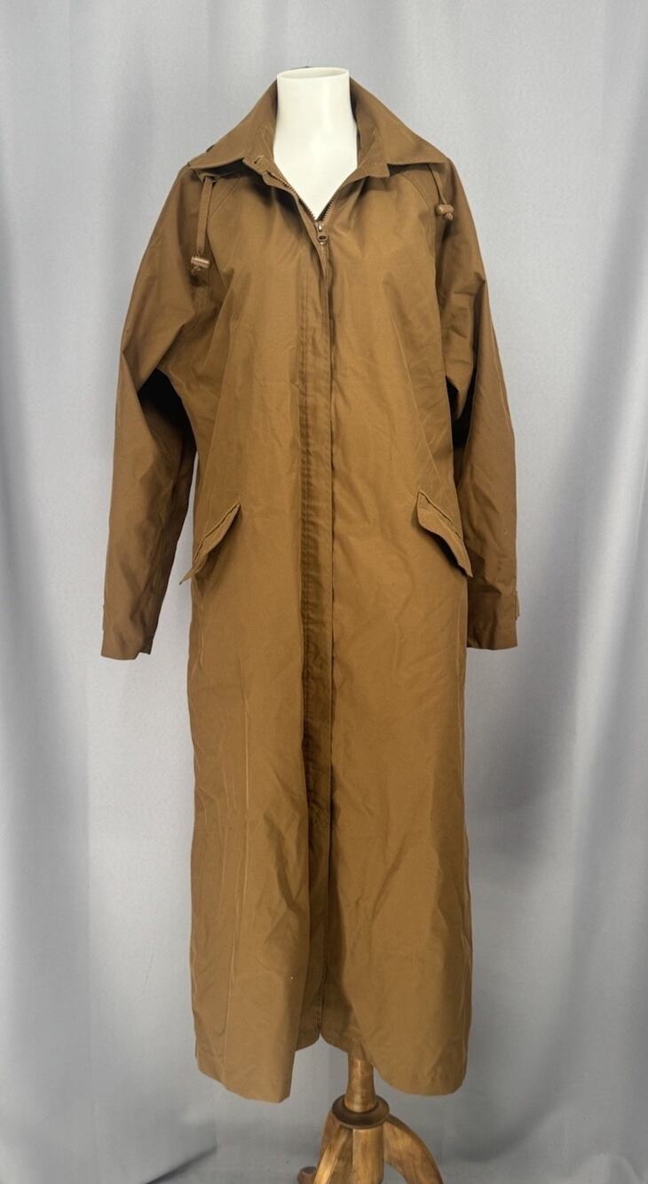 TravelSmith Trench Coat Womens Small Brown Hooded Long Packable Casual Travel